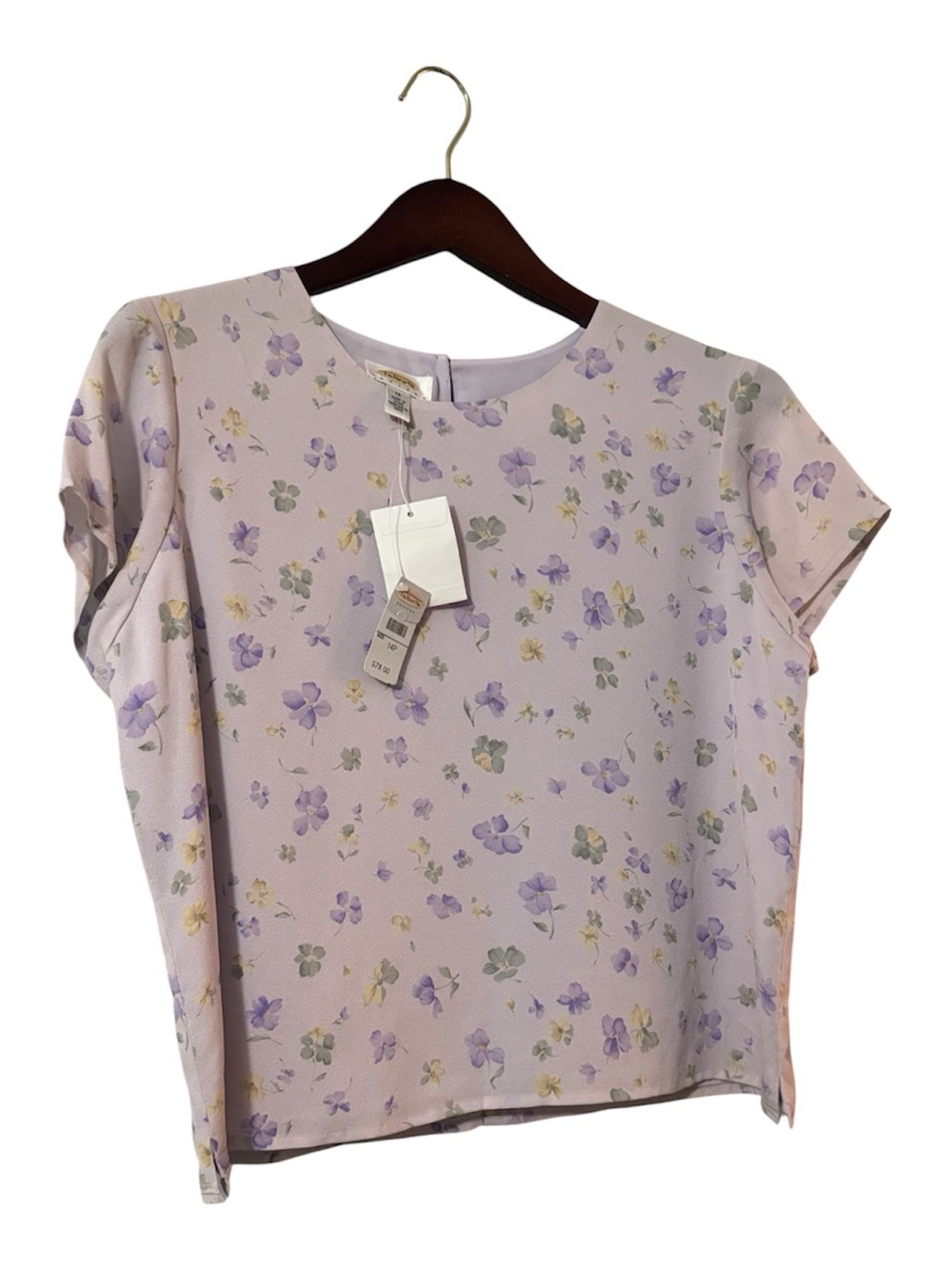 NWT Talbots Petites 100% Silk Lavender Floral Blouse 14P